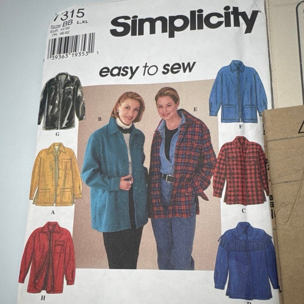 Vintage Simplicity 7315 "Easy to Sew" Jacket Pattern Size L XL 1996 Uncut